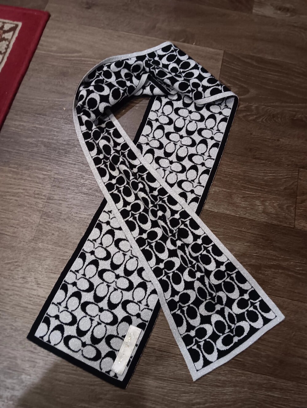 Coach Black & White Signature Jacquard Scarf